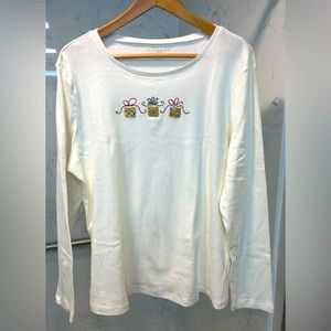 Talbots Long Sleeve Holiday Embellished Long Sleeve T-Shirt- Sz 1X